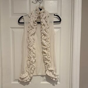 Cream Knit Ruffle-Trim Vest